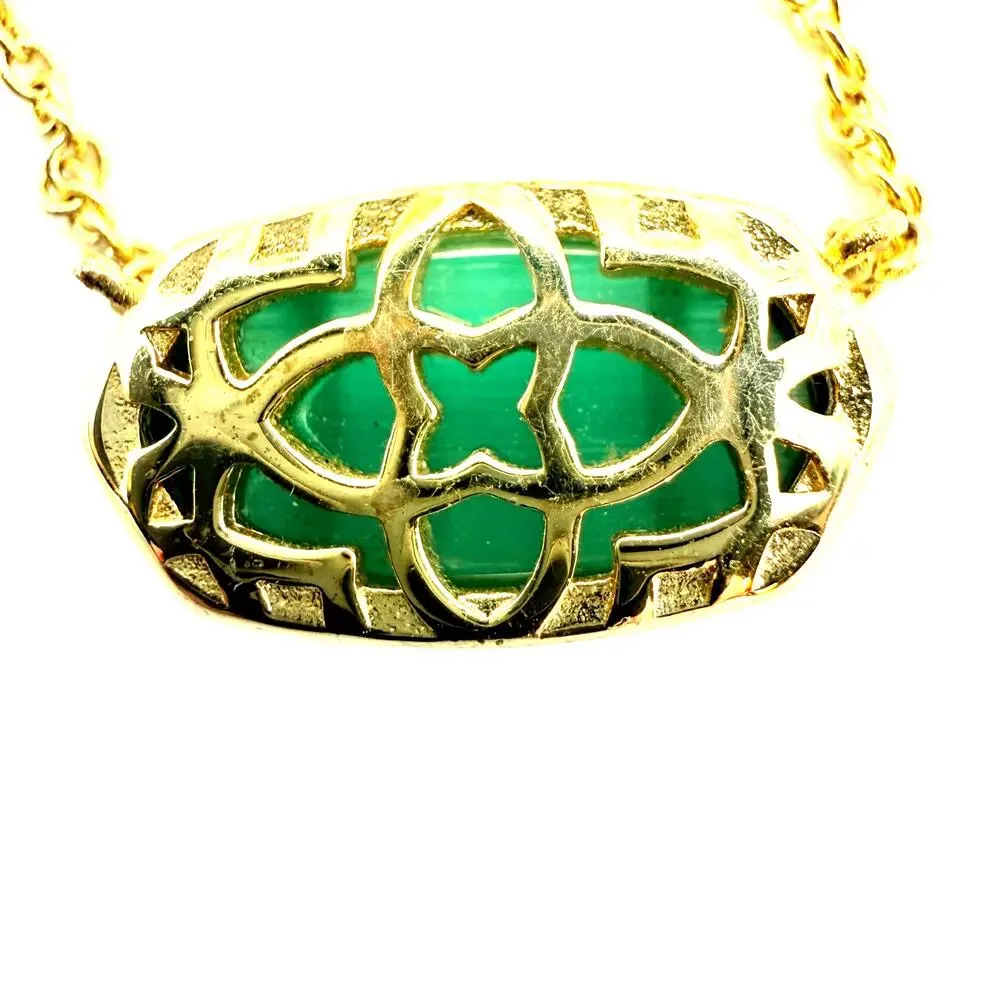 Kendra Scott Elisa Pendant Necklace Emerald Color Glass Gold Tone 15